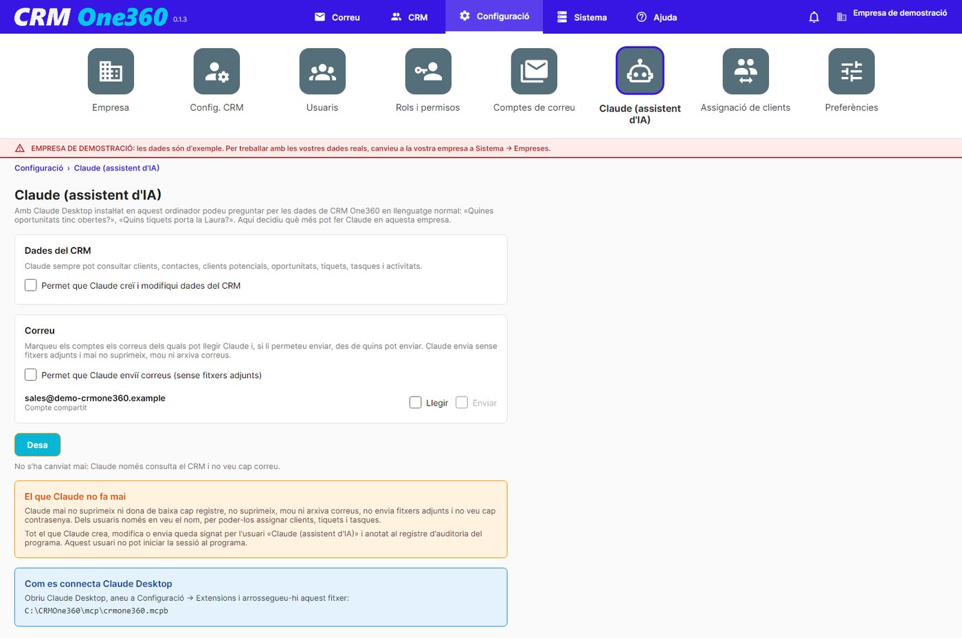 Configuració de Claude a CRM One360
